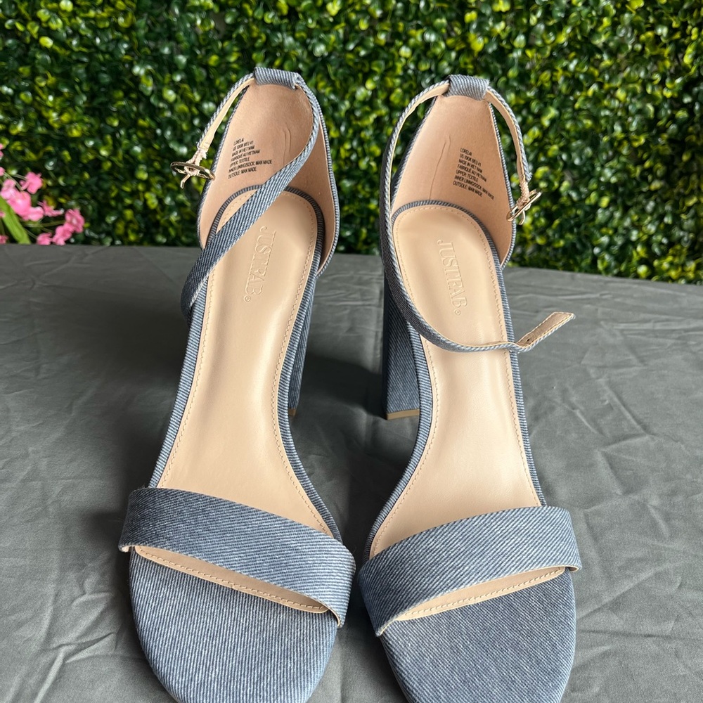 JustFab Denim Blue Heeled Sandals
